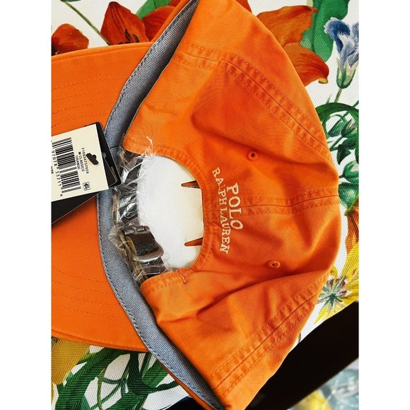 New NWT Polo Ralph Lauren Men Cotton Chino Ball Cap Hat Color Lifeboat Orange - Picture 12 of 14